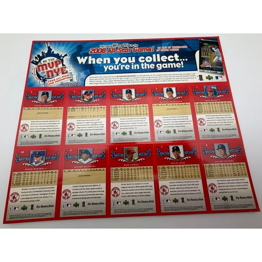 Lot of 6 2007 Upper Deck Boston Red Sox Boston Globe Sheet‎ Matsuzaka Ellsbury